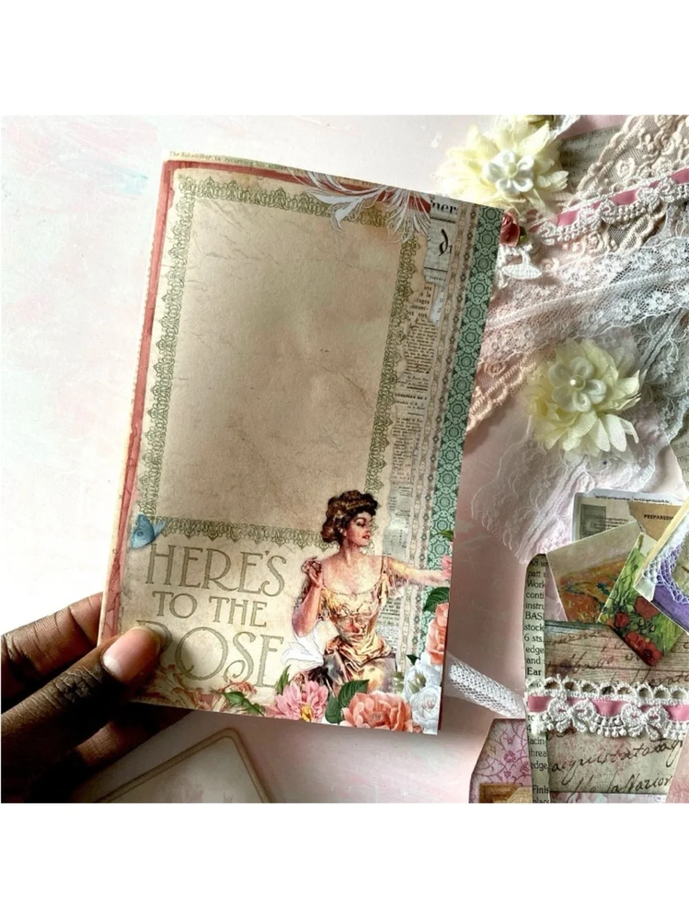 20pc Shabby Chic Handmade Junk Journal Making Kit Ephemera, Lace, Cards, Pockets